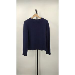 Quince Women Mongolian Cashmere Oversized Crewneck Sweater Navy Sleeved Top S